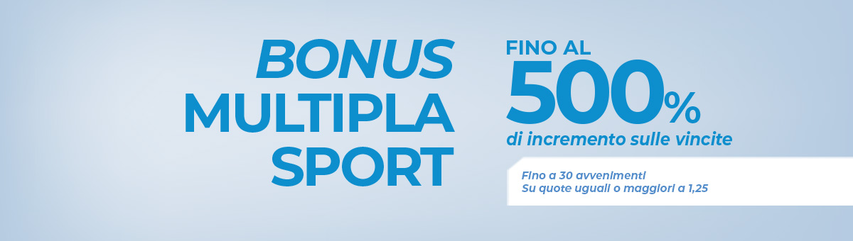 Gioca la tua multipla e ricevi un ulteriore bonus aggiuntivo sulla vincita fino al 500%